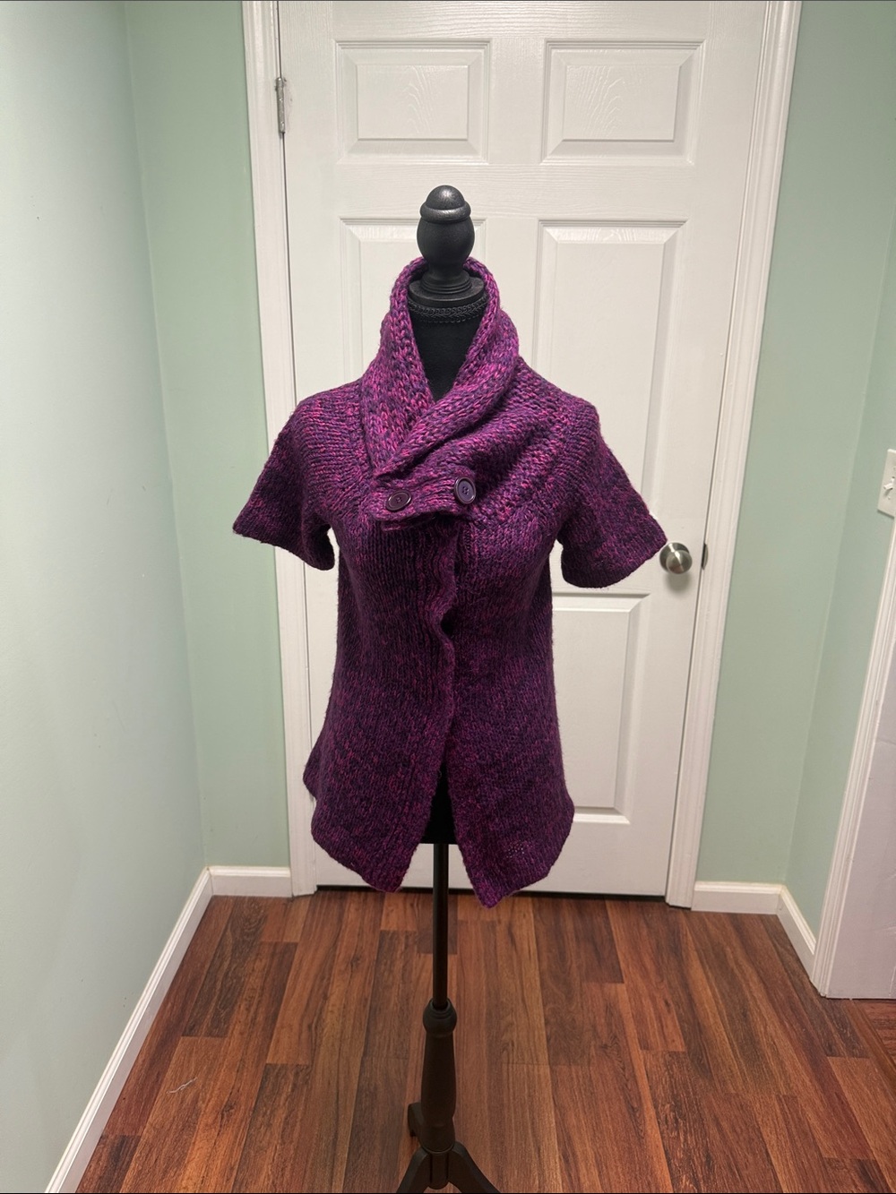 Sweater Project Purple Shawl-Collar Short Sleeve Cardigan